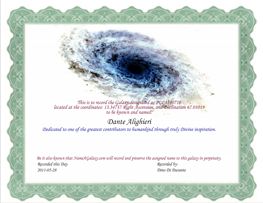 Galaxy named Dante Alighieri